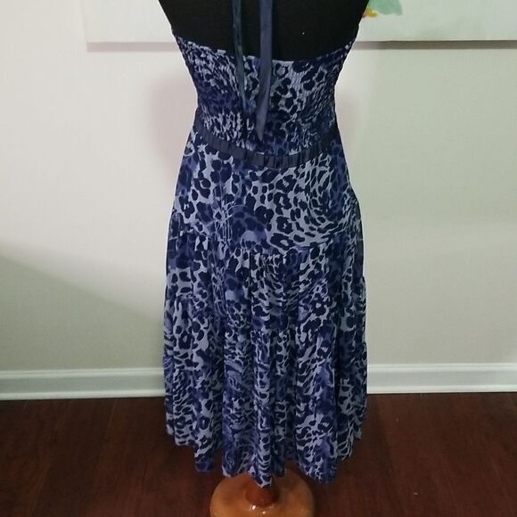 BCBG Blue Animal Print  Halter Back Dress size  Small - Picture 7 of 11